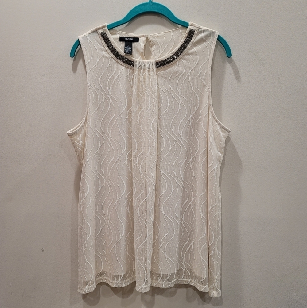 Alfani Sleeveless Beaded Lace Blouse Lined Embellished - L
